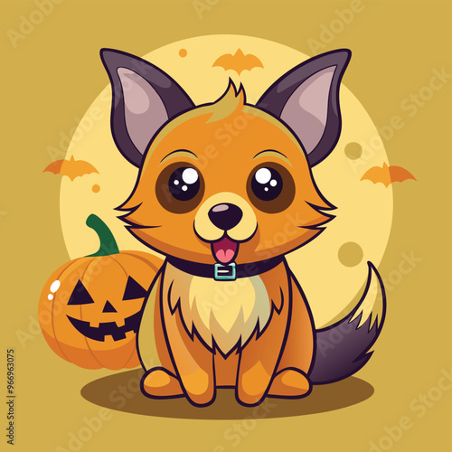 Cute cartoon siberian husky puppy on pastel background.