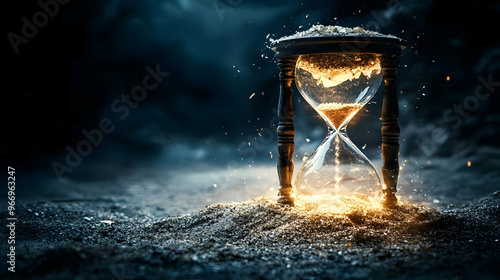 An hourglass with glowing s...