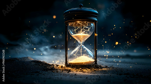An hourglass with glowing s...