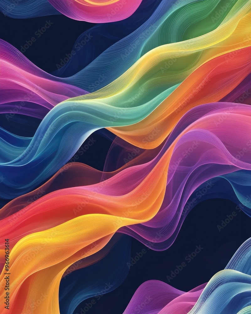 © BlockBrushstrokes - Colorful wave patterns on a dark backdrop Suitable for various business applications