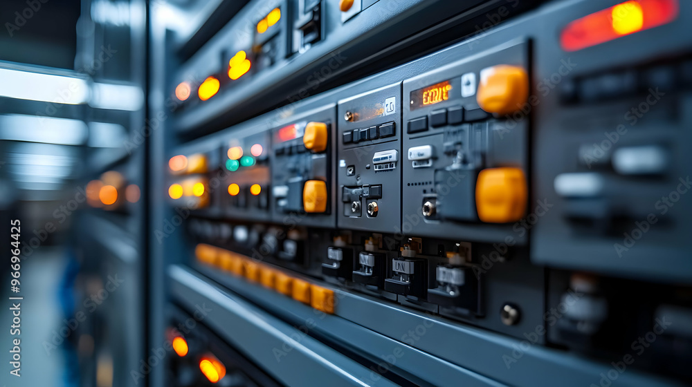 Close-up of electronic equipment with buttons and lights, likely used for data processing. Close-up of electronic equipment with buttons and lights, likely used for data processing.