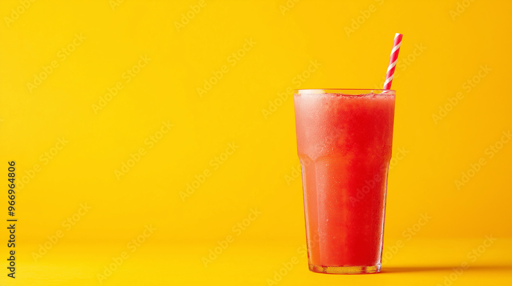 glass of watermelon juice in a yellow background glass of watermelon juice in a yellow background