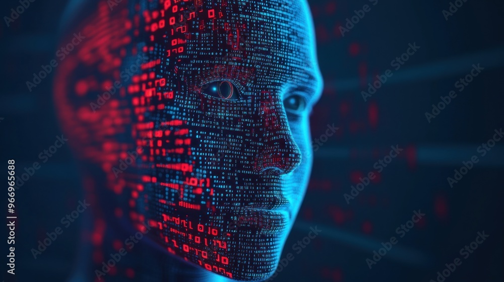 Digital Face with Binary Code. Digital Face with Binary Code.