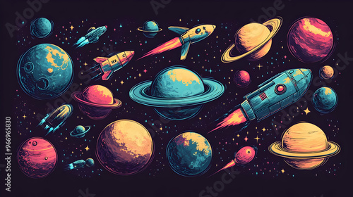 Colorful space-themed illus...