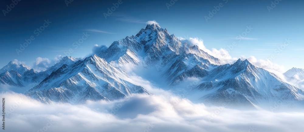 Snowy Mountain Peaks Piercing Through Clouds Snowy Mountain Peaks Piercing Through Clouds