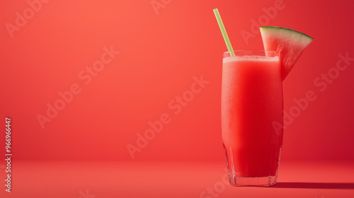 glass of watermelon juice on a red background photo