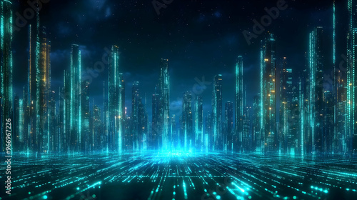 Futuristic cityscape with g...