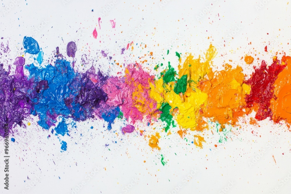 Colorful paint splashes and vibrant ink drops on a white canvas background Colorful paint splashes and vibrant ink drops on a white canvas background