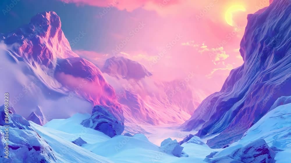 abstract winter background with sunrise over a snow-capped mountain range, with pink and blue hues illuminating the icy peaks and valleys below in a tranquil and beautiful scene abstract winter background with sunrise over a snow-capped mountain range, with pink and blue hues illuminating the icy peaks and valleys below in a tranquil and beautiful scene