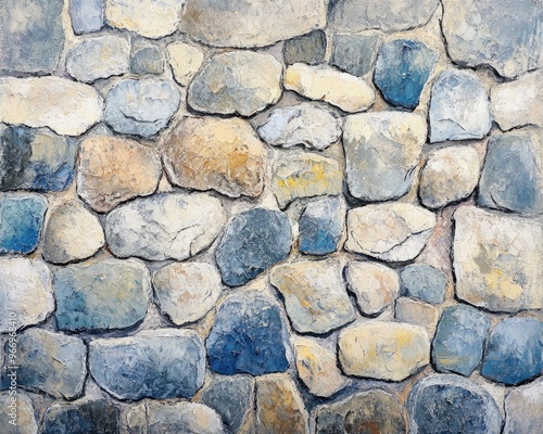 Oil painting depicting a textured stone background showcasing detailed stone patterns