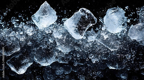 Ice cubes scattered on a da...