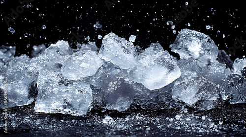 Ice cubes scattered with wa...