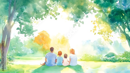 Wallpaper Mural Watercolor Family Sitting in Nature, Sunshine, Hope Torontodigital.ca