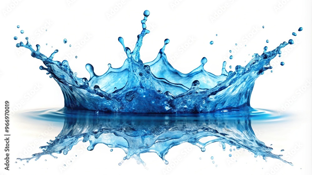 Obraz premium Symmetrical blue water splash isolated on white abstract fountain of splashing liquid shape