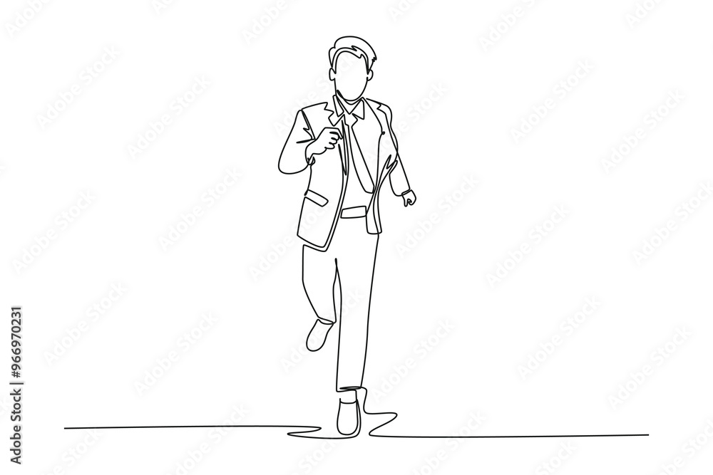 Single continuous line drawing of young male manager join run competition for company branding. Business sprint race challenge to reach finish line concept. One line graphic design vector illustration Single continuous line drawing of young male manager join run competition for company branding. Business sprint race challenge to reach finish line concept. One line graphic design vector illustration