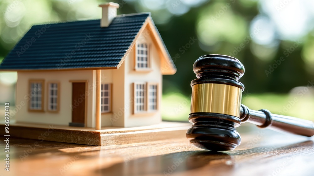 Gavel and House Model on Wooden Table Real Estate Auction Concept Gavel and House Model on Wooden Table Real Estate Auction Concept
