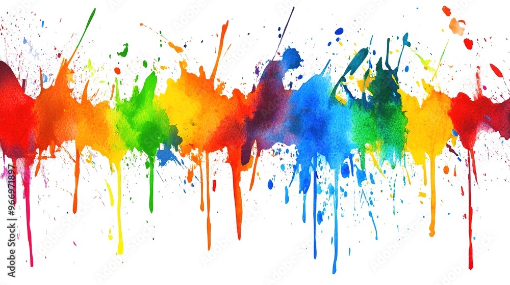 Fototapeta premium An abstract creative background featuring rainbow colors with watercolor splashes on a white background. The image showcases vibrant and fluid color transitions, creating a dynamic and artistic effect