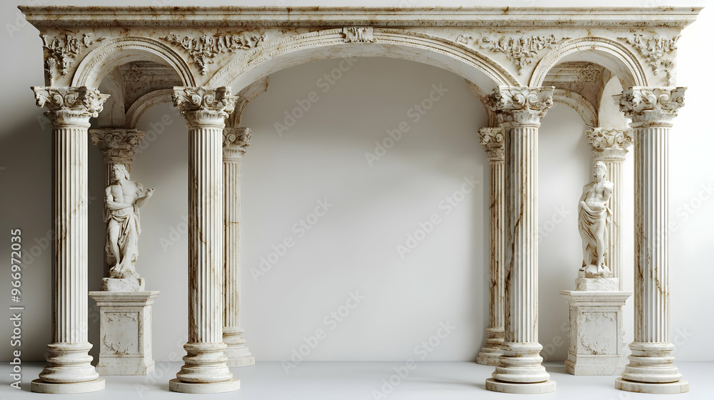 Obraz premium Ornate marble archway with columns and statues, showcasing classical architecture.