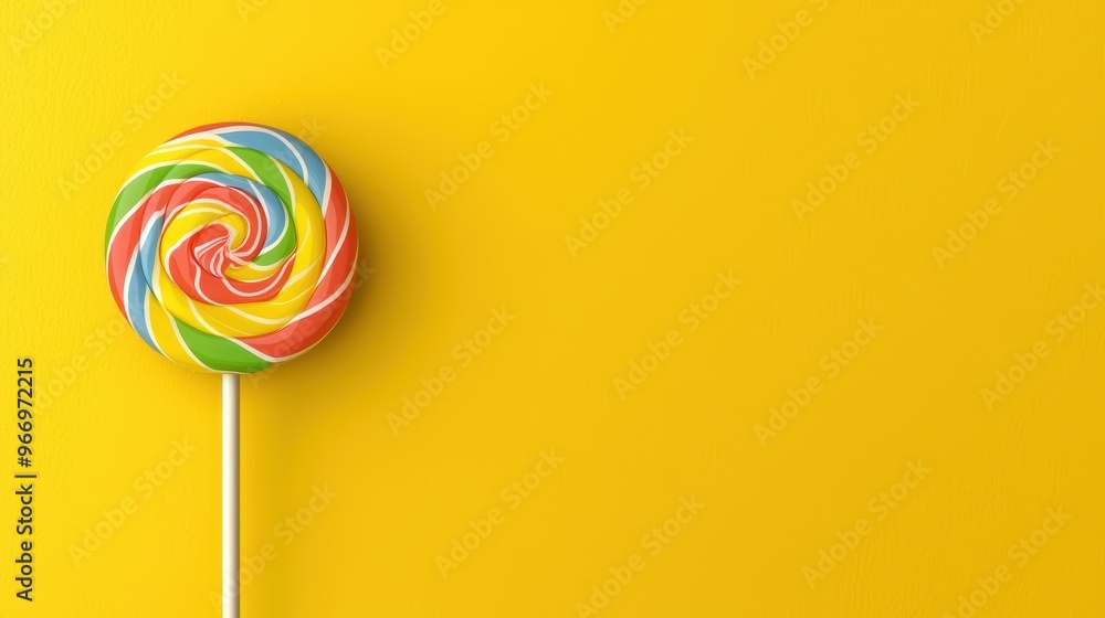 Colorful Swirled Lollipop on Yellow Background Colorful Swirled Lollipop on Yellow Background