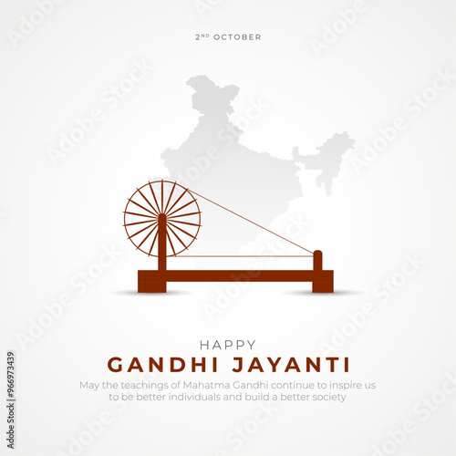 Happy Gandhi Jayanti Post and Flyer Template. Mahatma Gandhi Jayanti Creative with Text and Charkha Vector Illustration