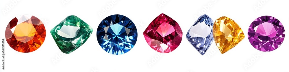 A striking collection of colorful gemstones displayed in a neat row, offered in PNG format. A striking collection of colorful gemstones displayed in a neat row, offered in PNG format.