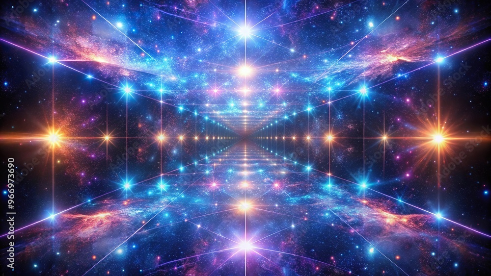 Symmetrical cyberpunk art of a starry space background with a glowing Milky Way galaxy Symmetrical cyberpunk art of a starry space background with a glowing Milky Way galaxy