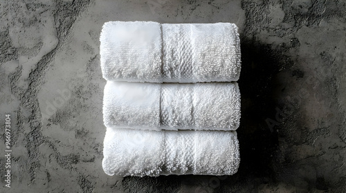 Three neatly rolled white t...