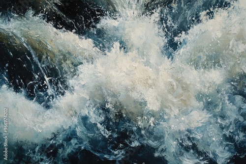 Wallpaper Mural Oil painting depicting a turbulent stream with foamy water featuring a waterfall and water spray elements Torontodigital.ca