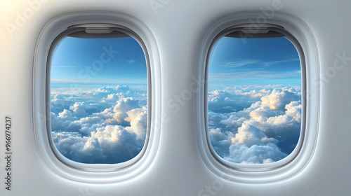 Two airplane windows reveal...