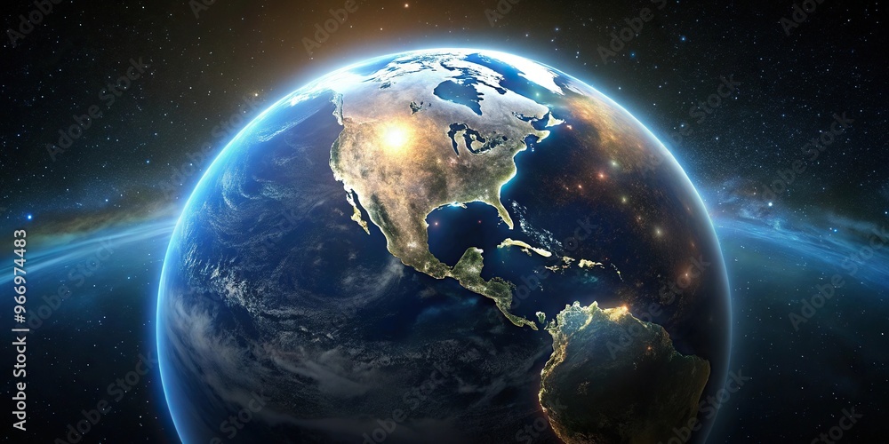 Symmetrical Earth from space at night on black background Symmetrical Earth from space at night on black background