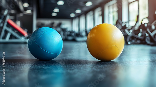 Two exercise balls in a gym...