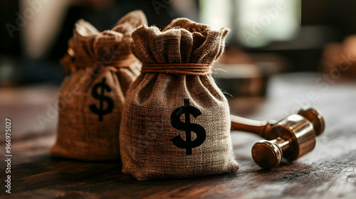 Two money bags with dollar ...