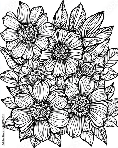 Doodle floral artwork featuring a zentangle pattern Hand drawn design element showcasing intricate flowers