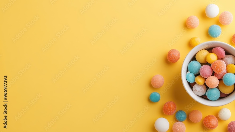 Colorful candies with yellow background. Colorful candies with yellow background.