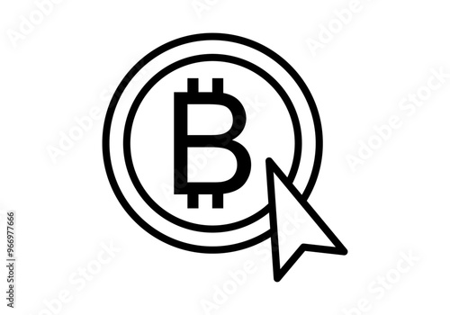 Icono negro de moneda de bitcoin con cursor encima