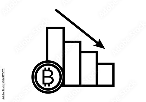 Icono negro de gráfica en bajada en bitcoin 