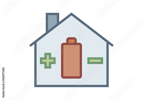 Icono azul de casa con batería representando casa tecnológica 