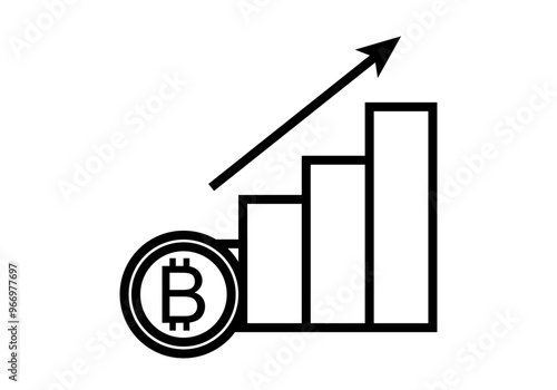 Icono negro de gráfica en crecimiento de bitcoin 