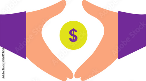 An illustration of hands forming a heart shape around a dollar coin.