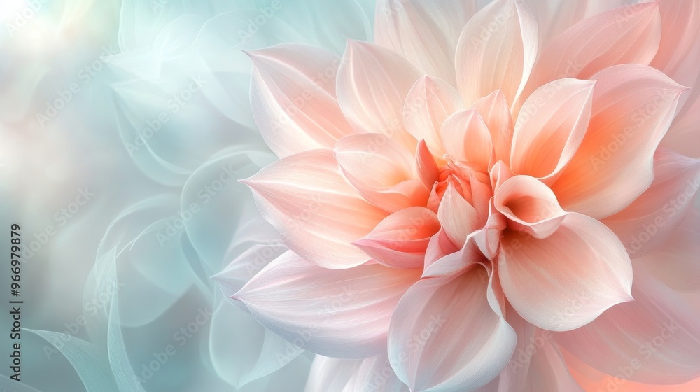 Fototapeta premium Pastel dahlia close-up with soft petals, serene atmosphere. Floral beauty and tranquility concept
