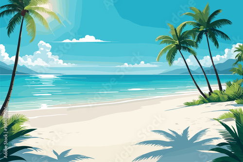 Tropical Beach With Palm Trees and Clear Ocean