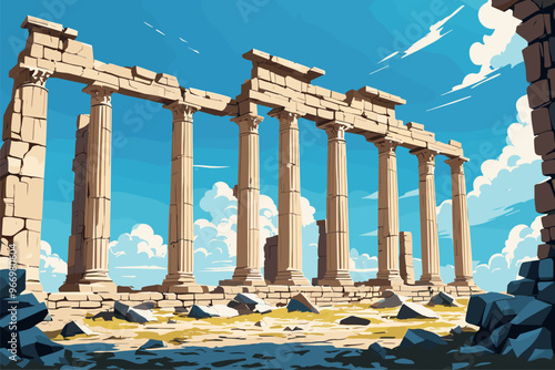 Ancient Greek Ruins Under Clear Blue Sky