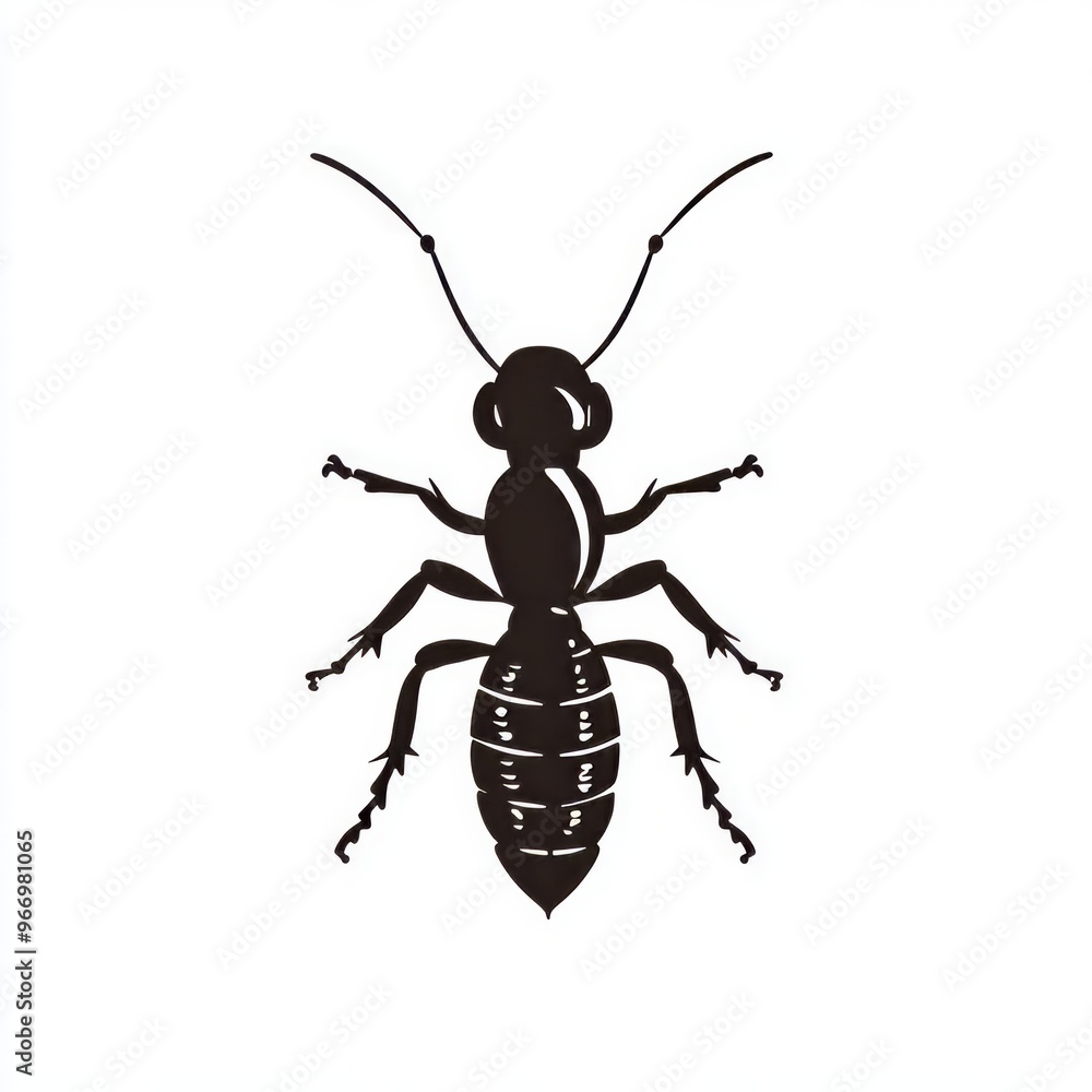A black silhouette of an ant on a white background. A black silhouette of an ant on a white background.