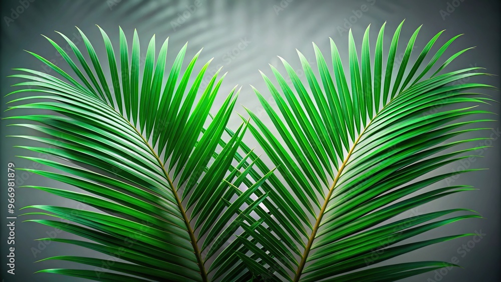 Fototapeta premium Symmetrical palm tree leaves against blurred background