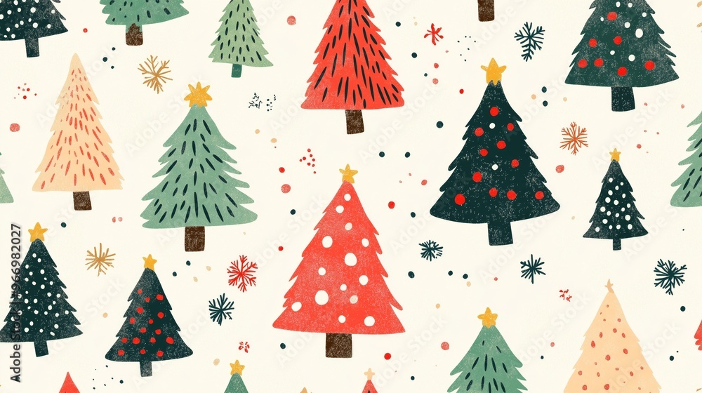 risograph printing illustrator a seamless pattern with cute Christmas trees for festive packaging design risograph printing illustrator a seamless pattern with cute Christmas trees for festive packaging design