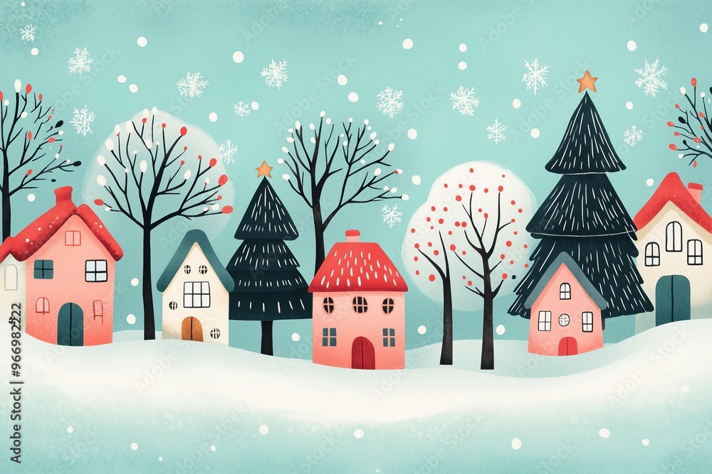 Fototapeta premium risograph printing illustrator a seamless pattern with cute Christmas trees for festive packaging design