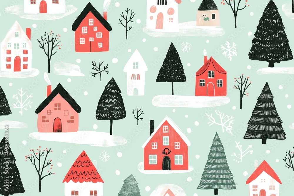 risograph printing illustrator a seamless pattern with cute Christmas trees for festive packaging design risograph printing illustrator a seamless pattern with cute Christmas trees for festive packaging design