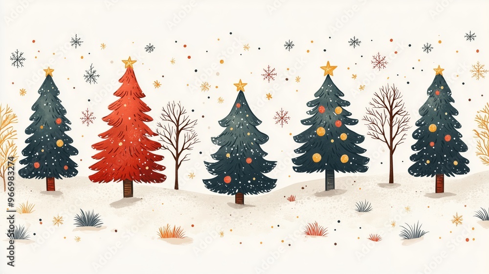 Obraz premium risograph printing illustrator a seamless pattern with cute Christmas trees for festive packaging design