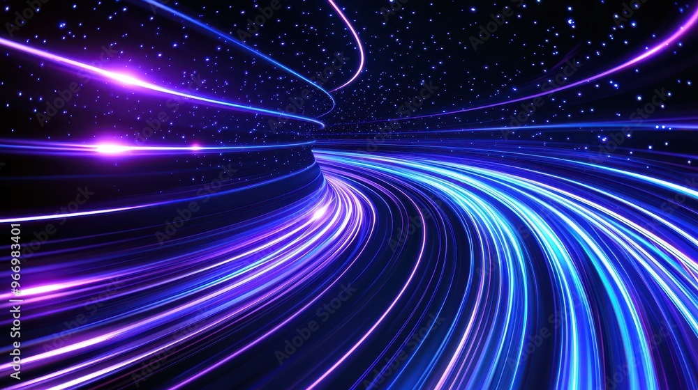 Abstract Blue and Purple Light Trails with Starry Background Abstract Blue and Purple Light Trails with Starry Background