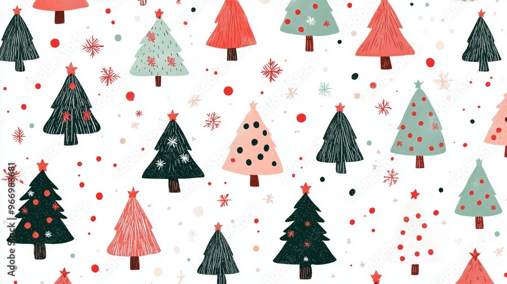 risograph printing illustrator a seamless pattern with cute Christmas trees for festive packaging design risograph printing illustrator a seamless pattern with cute Christmas trees for festive packaging design